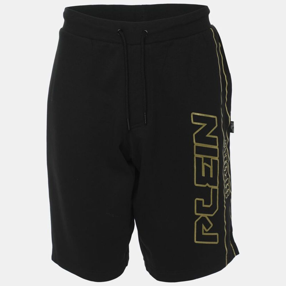 Plein Sport Black/gold Jersey Logo Print Shorts Xl